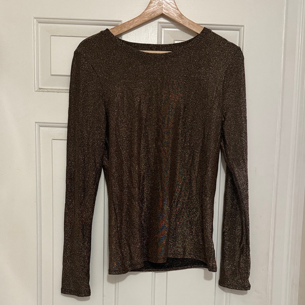 Express Metallic Brown Long Sleeve Top